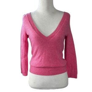 J. Crew 100% Cashmere Pink V Neck Sweater Elbow Sleeves Size XS Spring Summer